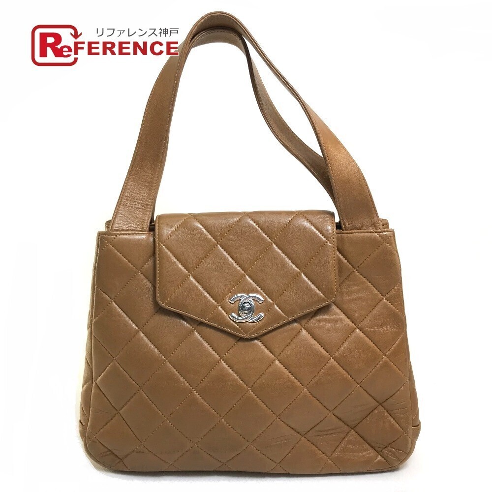 Chanel Matelasse CC Coco Mark Tote Bag Shoulder Handbag Brown Lambskin